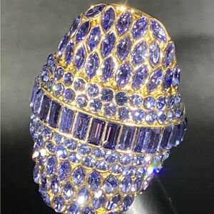 Gold-Tone Purple Crystal Cocktail Ring - Women Jewelry- size 7
